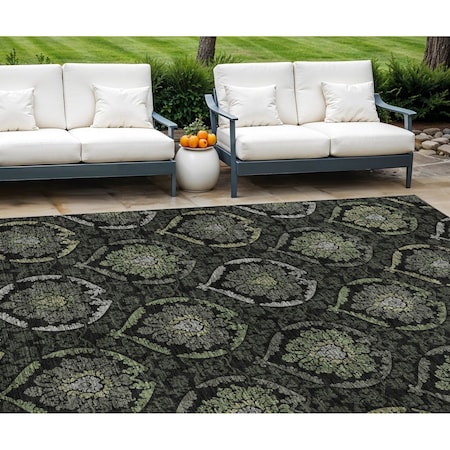 Homeroots 8' X 10' Green Gray And Charcoal Medallion Washable Indoor Outdoor Area Rug 587707