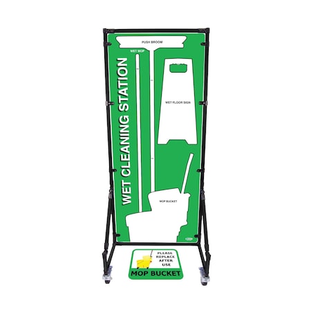 5S Supplies Housekeeping Shadow Board Broom Station V18, Green / White, BO + Stand HSB-V18-GREEN/WHITE-BO-STAND