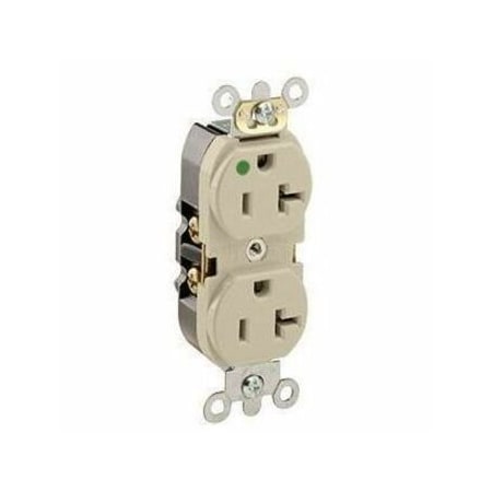 Leviton Straight Blade Receptacle, 5-20R, 20 A, 125V AC, 2 Pole, 3 Wire, Flush Mount, Single, Ivory 8300-HLI