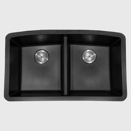 Msi Black Quartz 32in x 19in Undermount 50/50 Double Bowl Kitchen Sink ZOR-QTZ-DBSNK-0108