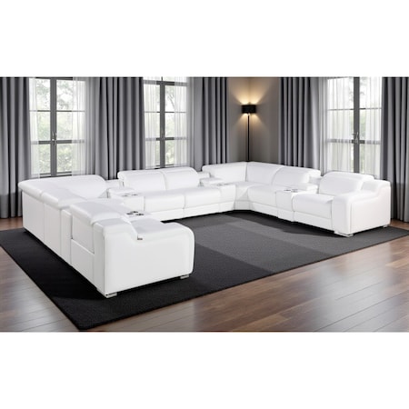 Homeroots White Italian Leather Power Reclining U Shaped Twelve Piece Corner Sectional With Console 632551