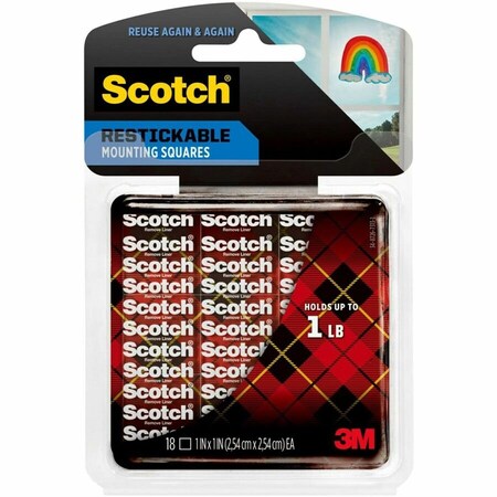 3M Scotch, Restickable Mounting Tabs, 1in X 1in, 18PK R100