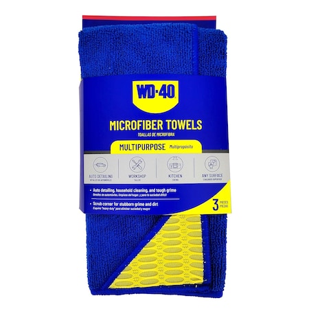 Wd-40 Multipurpose Microfiber Towel with Scrub Corner - Blue Color, 3PK L40122