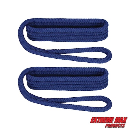 Extreme Max 3006.2171 BoatTector Premium Double Braid Nylon Fender Line Value-3/8" x 6' Royal Blue 3006.2171