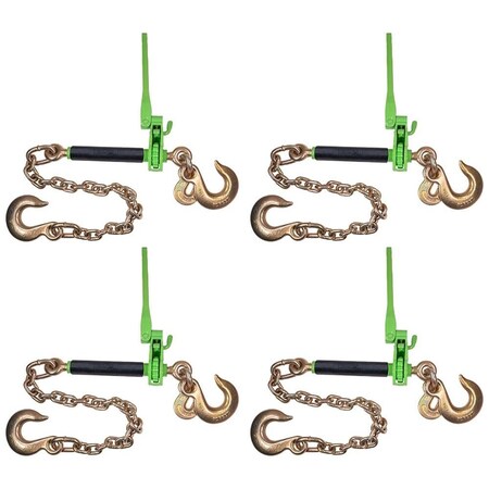 Mytee Products 4PK HiViz Green Folding Handle Ratchet Pro-Binder w/ 3/8in-5/16inGrab Hook 7100WLL, 4PK CBRS-FH38-C-SGHx4