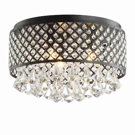 Jonathan Y Evelyn 17" 3-Light Crystal Drops/Metal , LED Flush Mount, Black JYL6143A