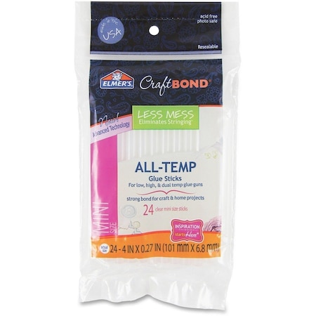 Elmers Products CraftBond Less Mess All-Temp Glue Sticks, 0.27in x 4in, Dries Clear, 24PK E6055