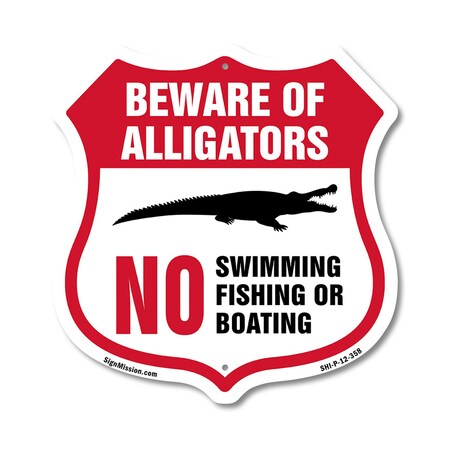 Signmission Alligator Warning Shield Sign Beware Of, 12 Inch X 12 Inch, Plastic Sign SHI-P-12-358