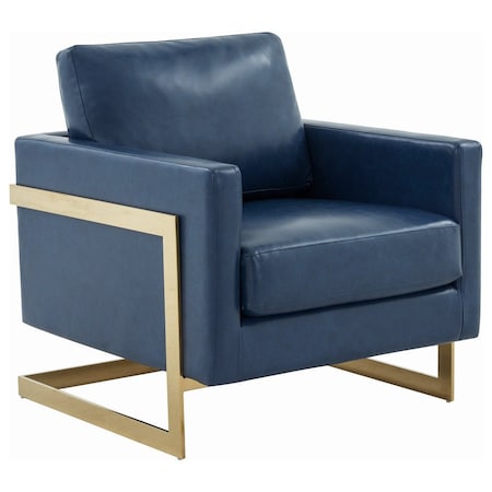 Leisuremod Lincoln Leather Accent Armchair with Gold Frame, Navy Blue LA31BU-L