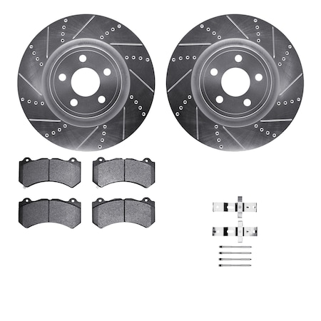 Dynamic Friction Co DFC Rotors-Drilled & Slotted-Silver w/ EURO 5000 Ceramic Brake Pads Incl Hdw 7612-42007