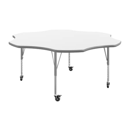 Flash Furniture Commercial Adjustable Height Flower Activity Table with Locking Casters-White XU-A60-FLR-WHT-T-P-CAS-GG