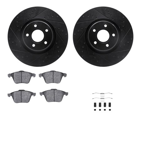 Dynamic Friction Co DFC Rotors-Drilled & Slotted-Black w/ 5000 Advanced Brake Pads Incl Hdw 8512-54078