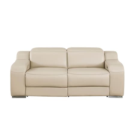 Homeroots 76in Beige and Silver Italian Leather Power Reclining Loveseat 633750