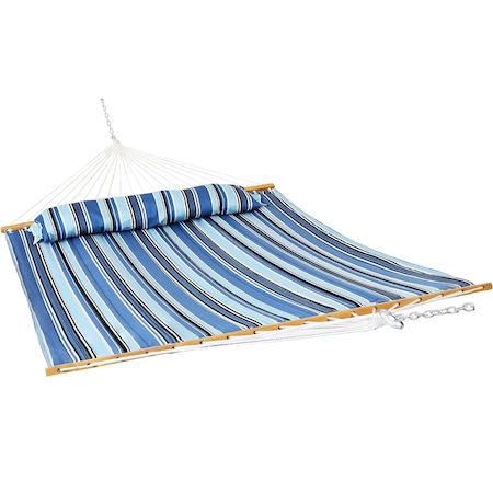 Homeroots Light Blue And Dark Blue Striped Double Hammock 643967