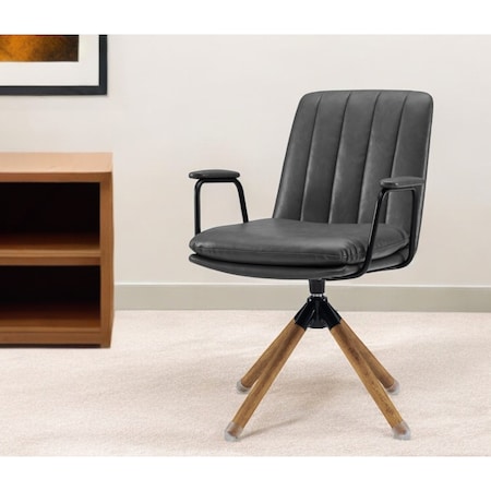 Homeroots 23" Gray And Natural Faux Leather Swivel Arm Chair 526380