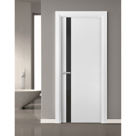 Sartodoors Slab Barn Door Panel 30 x 96 inches, Planum 0040 White Silk with Black Glass, Sturdy Finished Doors PLANUM0040S-WS-3096