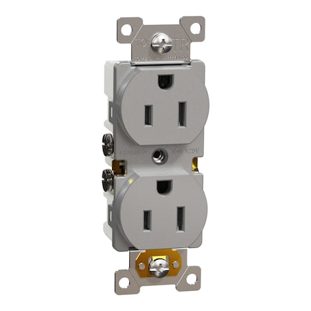 Square D Duplex Straight Blade Receptacle, 5-15R, 15 A, 125V AC, 2 Pole, Flush Mount, Self-Grounded SQR42101GY