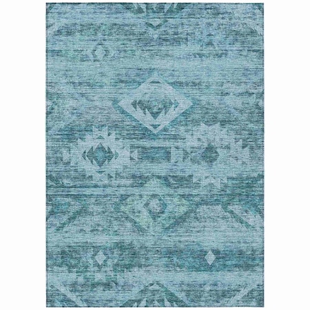 Homeroots 10' X 14' Teal Blue And Aqua Southwestern Washable Indoor Outdoor Area Rug 588737