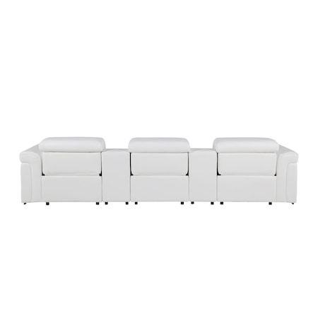 Homeroots 126" White Top Grain Leather Reclining Metal USB Sofa 720369