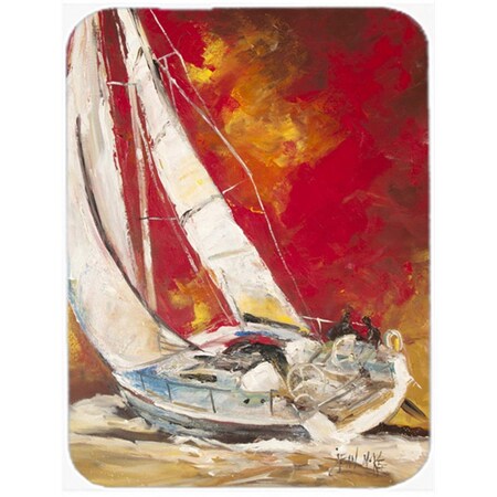 Carolines Treasures Red Sailboat Glass Cutting Board- Large JMK1154LCB