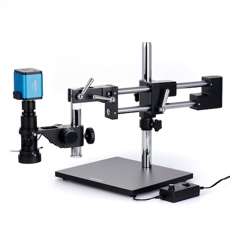 Amscope H800 Zoom Inspection Monocular Stereo Microscope 0.7X-5X on Double-Arm Boom-Stand w/LED Ring Light H800-DAB-96S-HD22