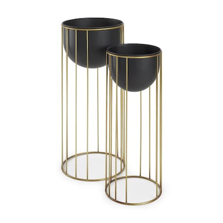 Homeroots Set of Two Black Metal 20 Ounce Round Pot Planters, 2PK 609412