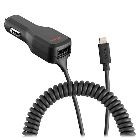 Ventev 17W Dashport r2340c Dual Car Charger with USB A and Connected Micro USB Cable, Gray R2340CMCRVNV