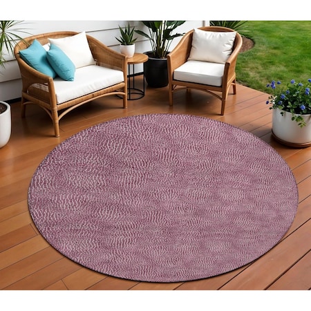 Homeroots 8' Eggplant And Ivory Round Geometric Washable Indoor Outdoor Area Rug 602361
