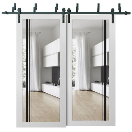 Sartodoors Sliding Closet Clear Glass Barn Bypass Doors, Lucia 2566 White Silk and Aluminum Strips, Sturdy 6. LUCIA2566BBB-WS-64 x 84 (2* 32x84)