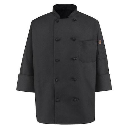 Red Kap Spun Poly 10 Button Black Chef Coat 0427BK RG XXL