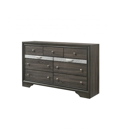 Homeroots 63" Gray Solid and Manufactured Wood Nine Drawer Triple Dresser 490471