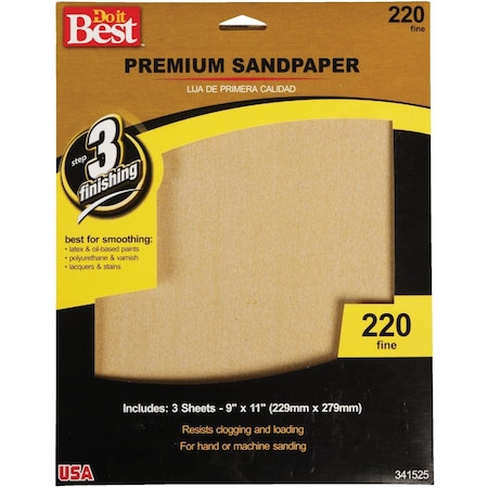 Do It Best Premium Plus 9''x11'' 220 Grit Fine Sandpaper, 3PK 7266004