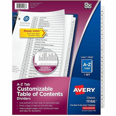 Avery Dennison Avery, CUSTOMIZABLE TOC READY INDEX BLACK AND WHITE DIVIDERS, 26-TAB, LETTER 11166