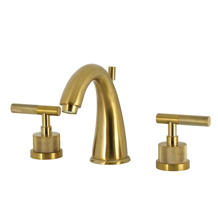 Kingston Brass Widespread Bathroom Faucet with Knurled Handle and Brass Pop-Up, Brushed Brass KS2967KNL