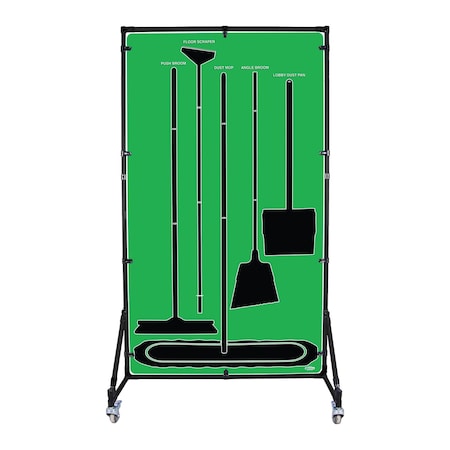 5S Supplies Housekeeping Shadow Board Broom Station V9, Green, Broom + Stand, No Text HSB-V9-GREEN-BO-STAND- NO TEXT