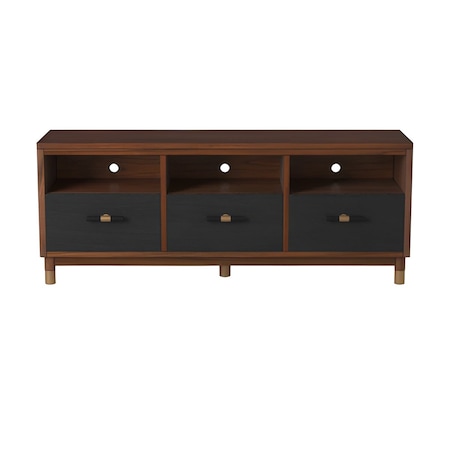 Homeroots 61in Brown and Black Solid Wood Open Shelving TV Stand 404258