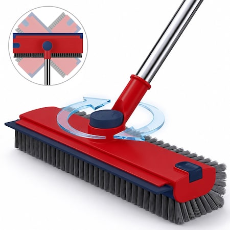 Dsv Standard 3 in 1 Floor Scrub Brush, Adjustable Long Handle 54", 360 Rotating Head, Stiff Bristles, Blue/Red 70704B