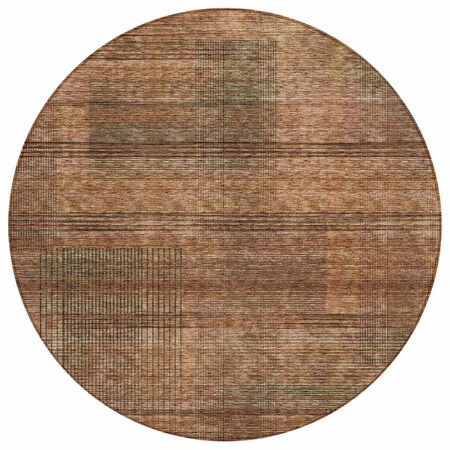 Homeroots 8' Orange Copper And Brown Round Striped Washable Indoor Outdoor Area Rug 588114
