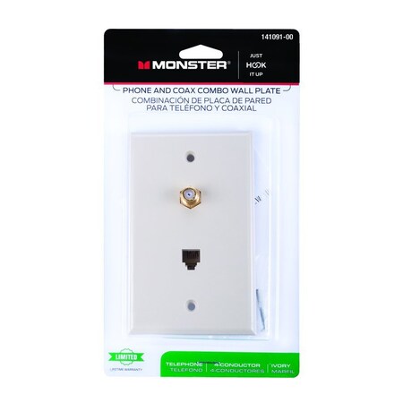 Monster Cable Just Hook It Up Ivory 1 gang Plastic Coaxial Wall Plate 141091-00