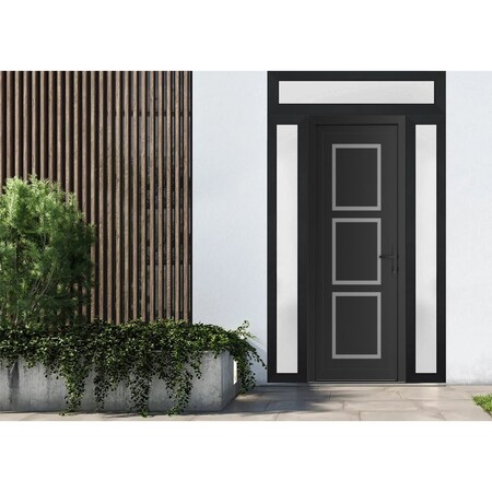Vdomdoors Front Exterior Prehung Metal-Plastic Door, Manux 8661 Matte Black, 2 Side and Top Sidelite Transom,  MANUX8661EXD-BLK-W12+36+12xH80+14-LH