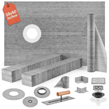 Vevor Waterproofing Shower Kit Shower Kit Tray 38''x60'' with Central Drain PVC VV-LYDZ-PVC3860Z