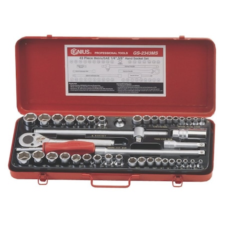 Genius Tools 43PC 1/4 & 3/8in Dr. Metric & SAE Hand Socket Set GS-2343MS
