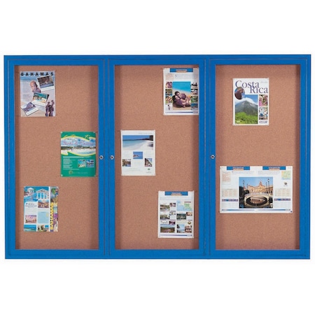 Aarco Enclosed Natural Pebble Grain Cork Bulletin Board w/ Blue Powder Coated Al Frame, 48''Hx72''W DCC4872-3RB