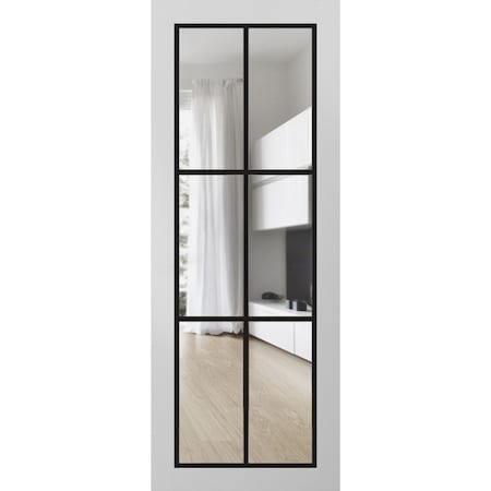 Sartodoors Slab Barn Door Panel Clear Glass, Lucia 2366 White Silk and Aluminum Strips, Sturdy Finished Doors LUCIA2366S-WS-18 x 96