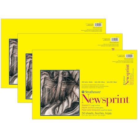 Strathmore 300 Series Newsprint Pad, Tape Binding, 50 Sheet, 12x18 inch, 3PK P307-812-1