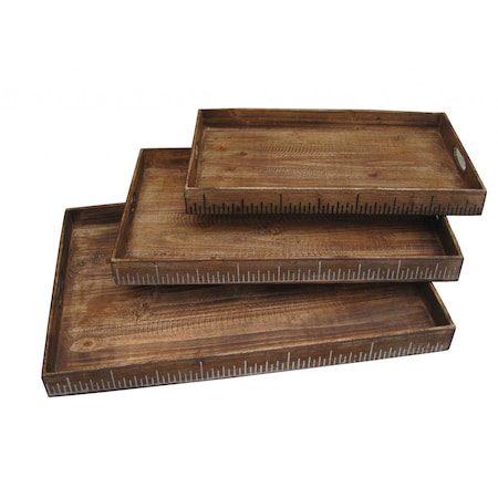 Homeroots Set of Three Brown Wood Nesting Serving Trays 274824
