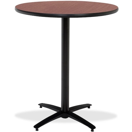 Kfi Round KFI 42in Dark Mahogany Breakroom Table with Arched X Base, Commercial Grade, Made in the USA T42RD-B2125-38-MH