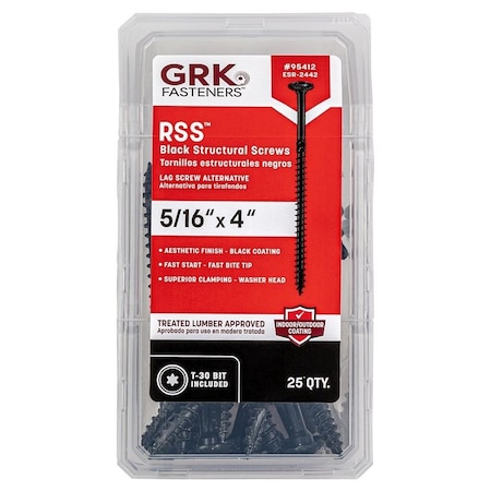 Grk Fasteners RSS Series Structural Screw, 4 in L, Coarse Thread, Washer Head, Torx Drive, Steel, PK25 95412