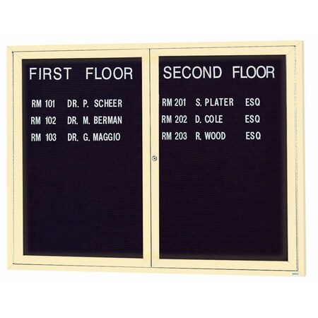 Aarco Illuminated Enclosed Letter Board Directory w/ Powder Coated Ivory Al Frame, 36''Hx48''W 2 Doors ADC3648IIV