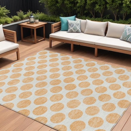 Homeroots 10' X 14' Peach And Ivory Polka Dot Washable Indoor Outdoor Area Rug 614934